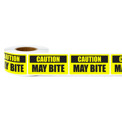 2 x 1in Sticker: Caution May Bite Label Roll