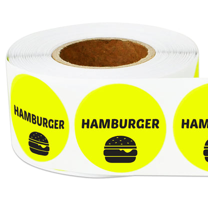 1 inch Hamburger Food Label Roll (Yellow)