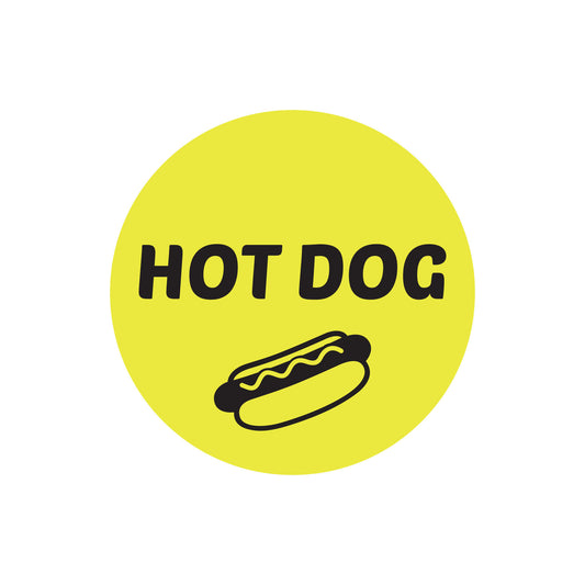 1in Sticker: Hot Dog Food Label Roll (Yellow)