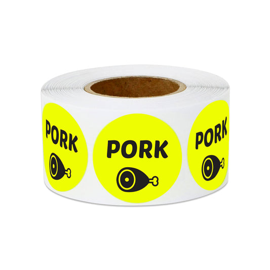 1in Sticker: Pork Food Label Roll (Yellow)