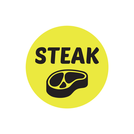 1in Sticker: Steak Food Label Roll (Yellow)