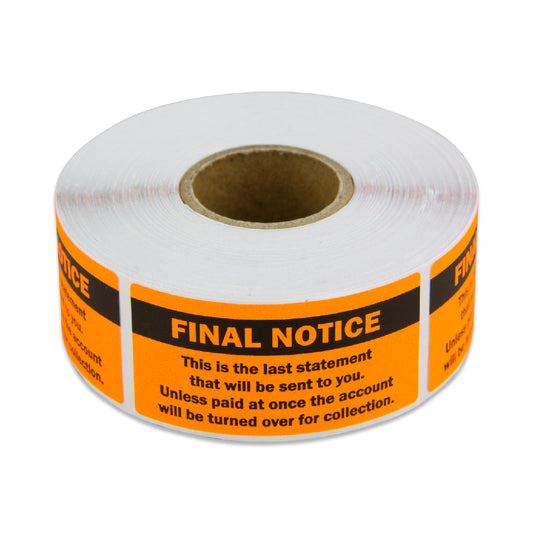 2 x 1in Sticker: Final Notice Accounting Label Roll (Orange)