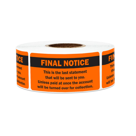 2 x 1in Sticker: Final Notice Accounting Label Roll (Orange)