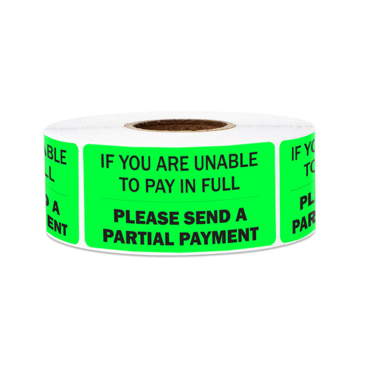 2 x 1in Sticker: Please Send Partial Payment Accounting Label Roll (Green)