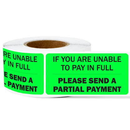 2 x 1 inch Please Send Partial Payment Billing Labels (Roll)