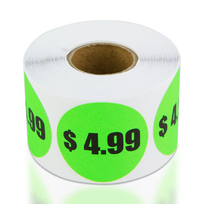 1.5in Sticker: $4.99 Pricing Label Roll (Green)