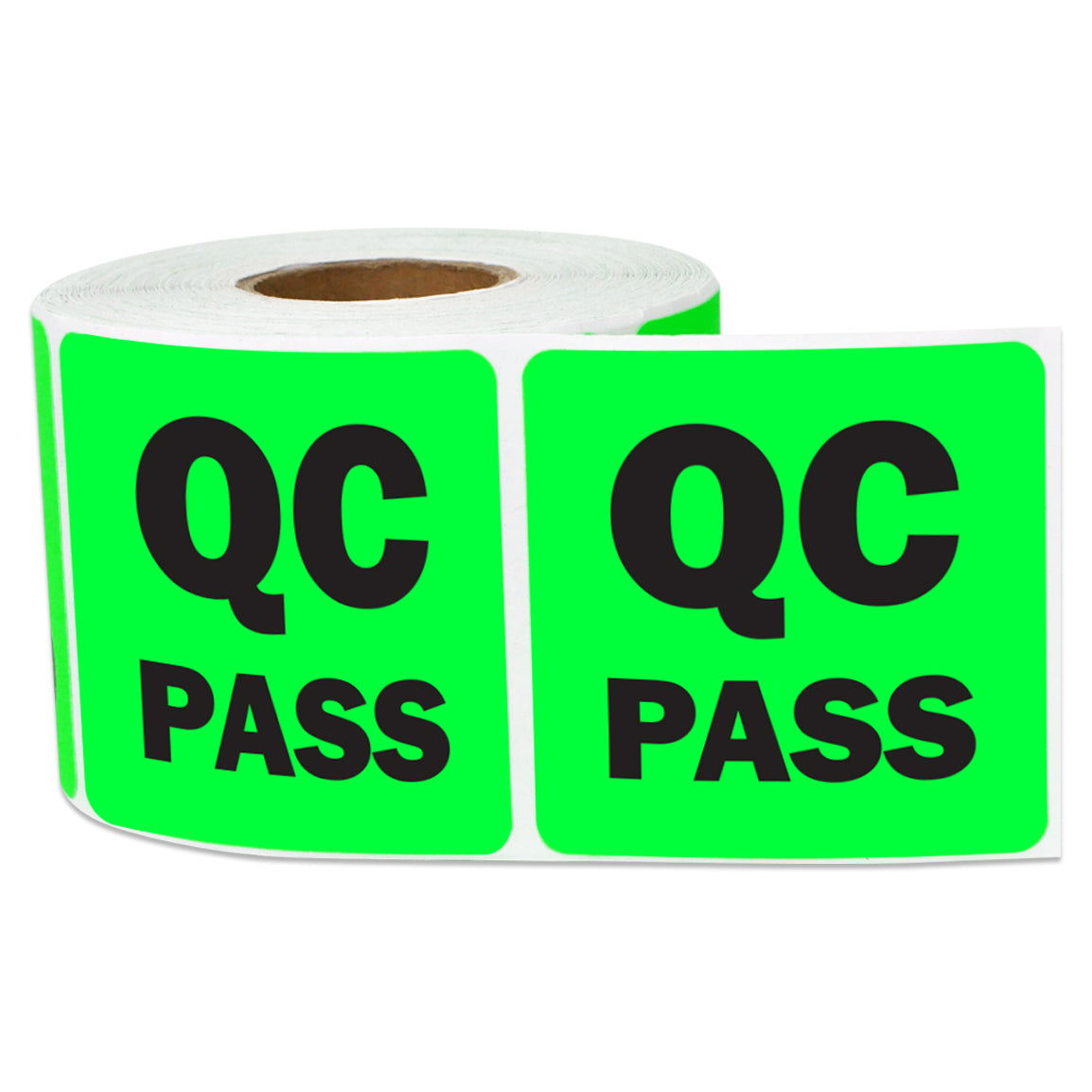 2 x 2in Sticker: QC Pass Inventory Label Roll (Green)