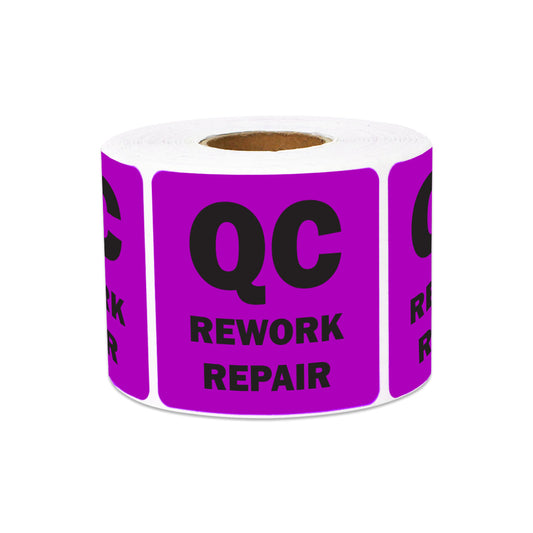 2 x 2in Sticker: QC Rework Repair Inventory Label Roll (Purple)