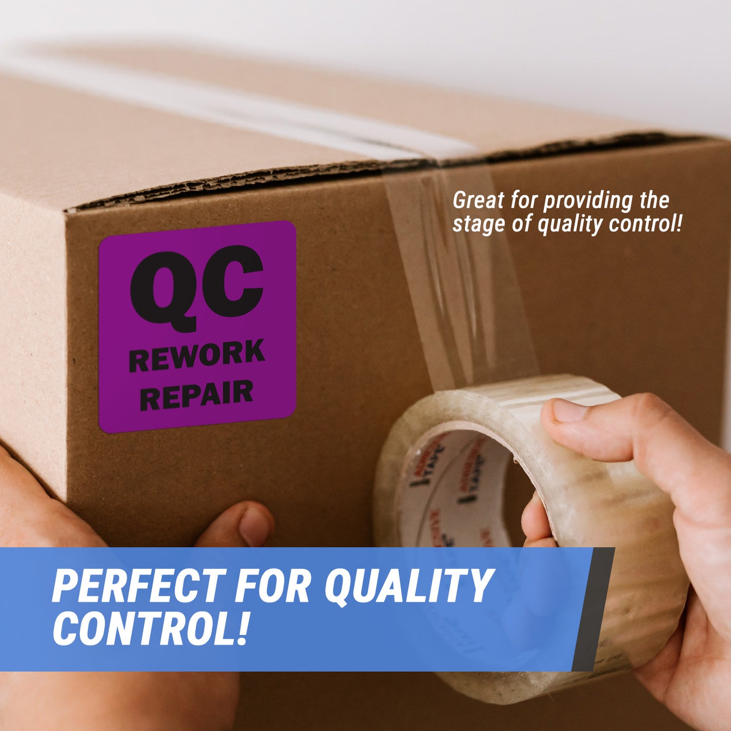 2 x 2in QC Rework Repair Label Purple (Roll)