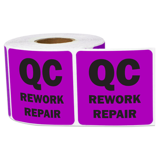 2 x 2in Sticker: QC Rework Repair Inventory Label Roll (Purple)