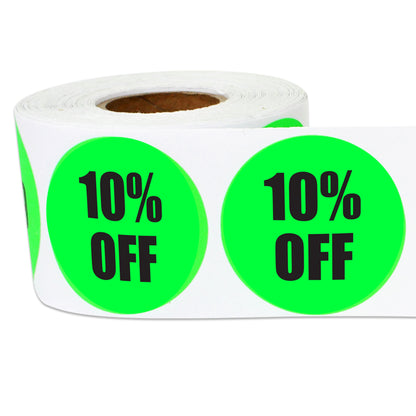 1.5in Sticker: 10 Percent Off Retail Label Roll (Green)