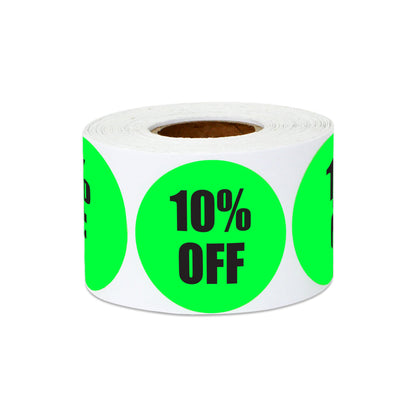 1.5in Sticker: 10 Percent Off Retail Label Roll (Green)
