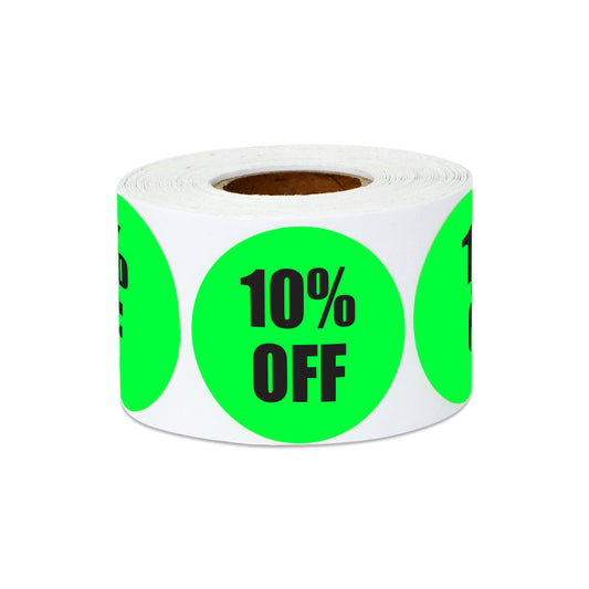 1.5in Sticker: 10 Percent Off Retail Label Roll (Green)