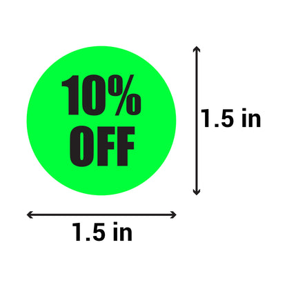 1.5in Sticker: 10 Percent Off Retail Label Roll (Green)