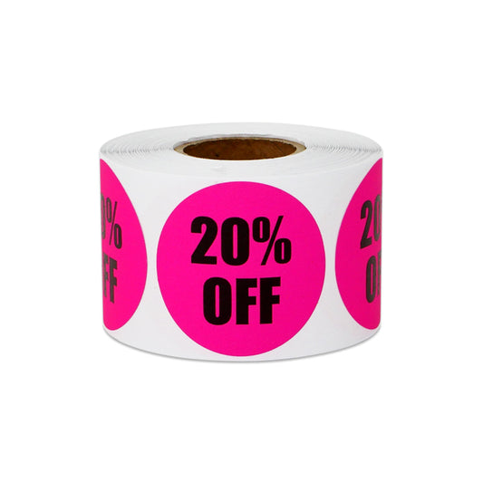 1.5in Sticker: 20 Percent Off Retail Label Roll (Pink)