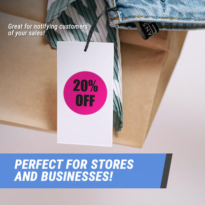 1.5in Sticker: 20 Percent Off Retail Label Roll (Pink)