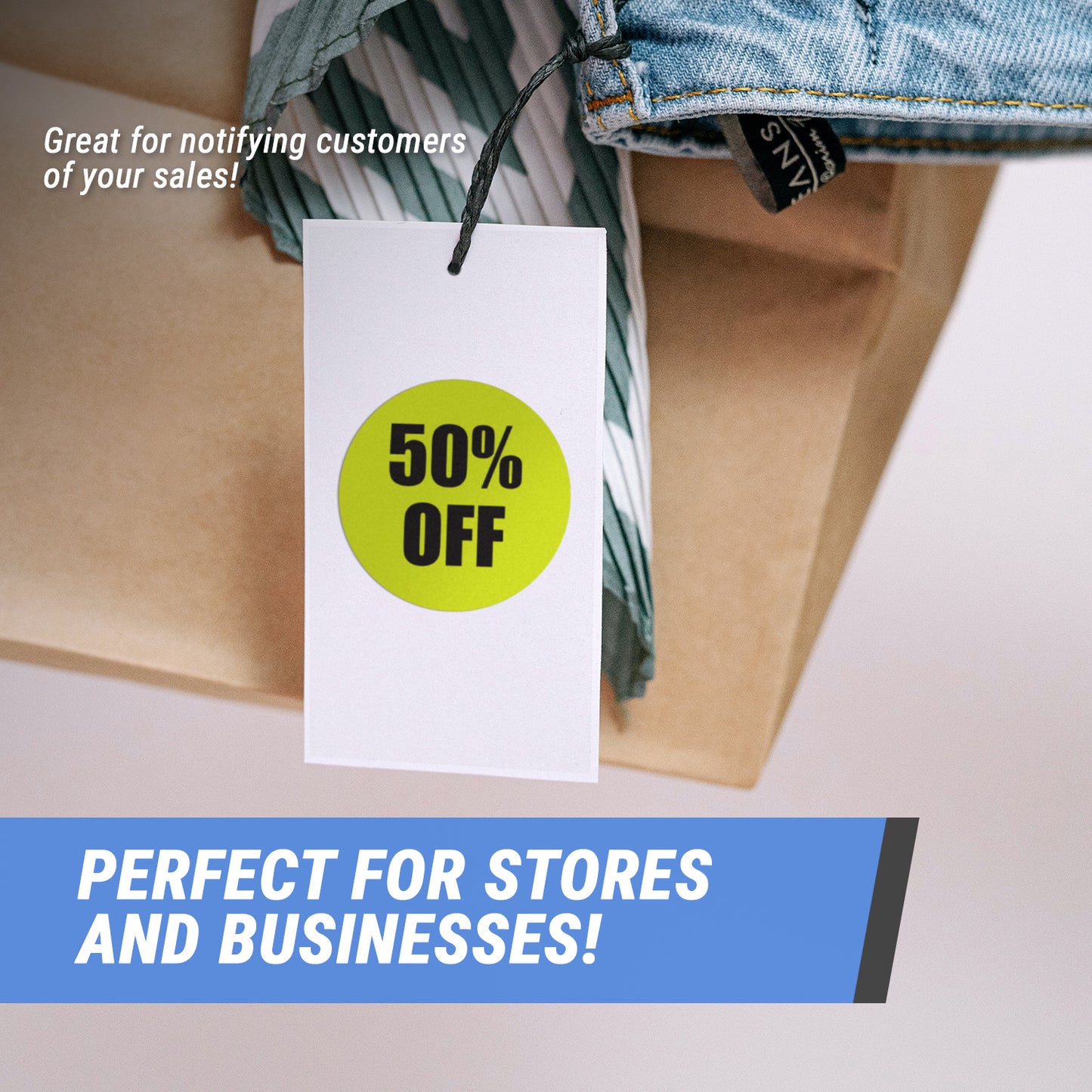1.5in Sticker: 50 Percent Off Retail Label Roll (Yellow)