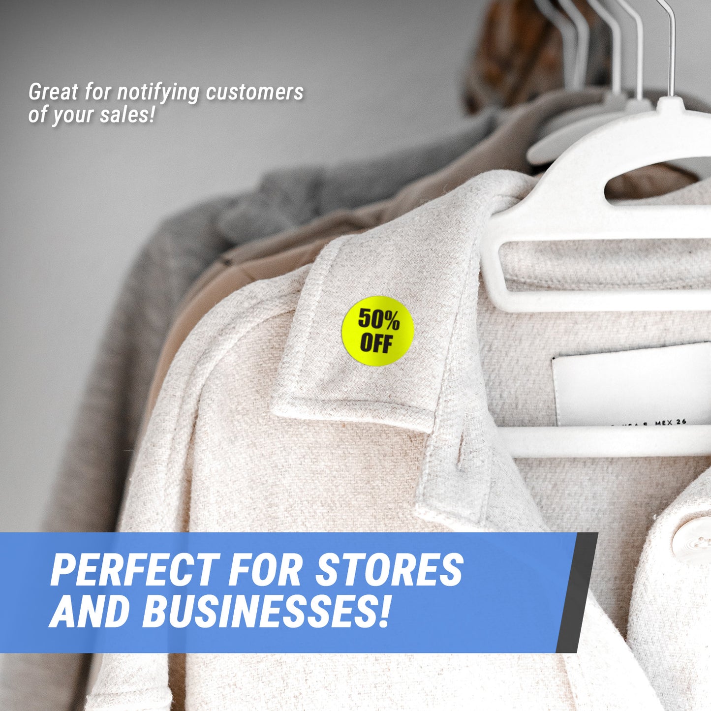1.5in Sticker: 50 Percent Off Retail Label Roll (Yellow)