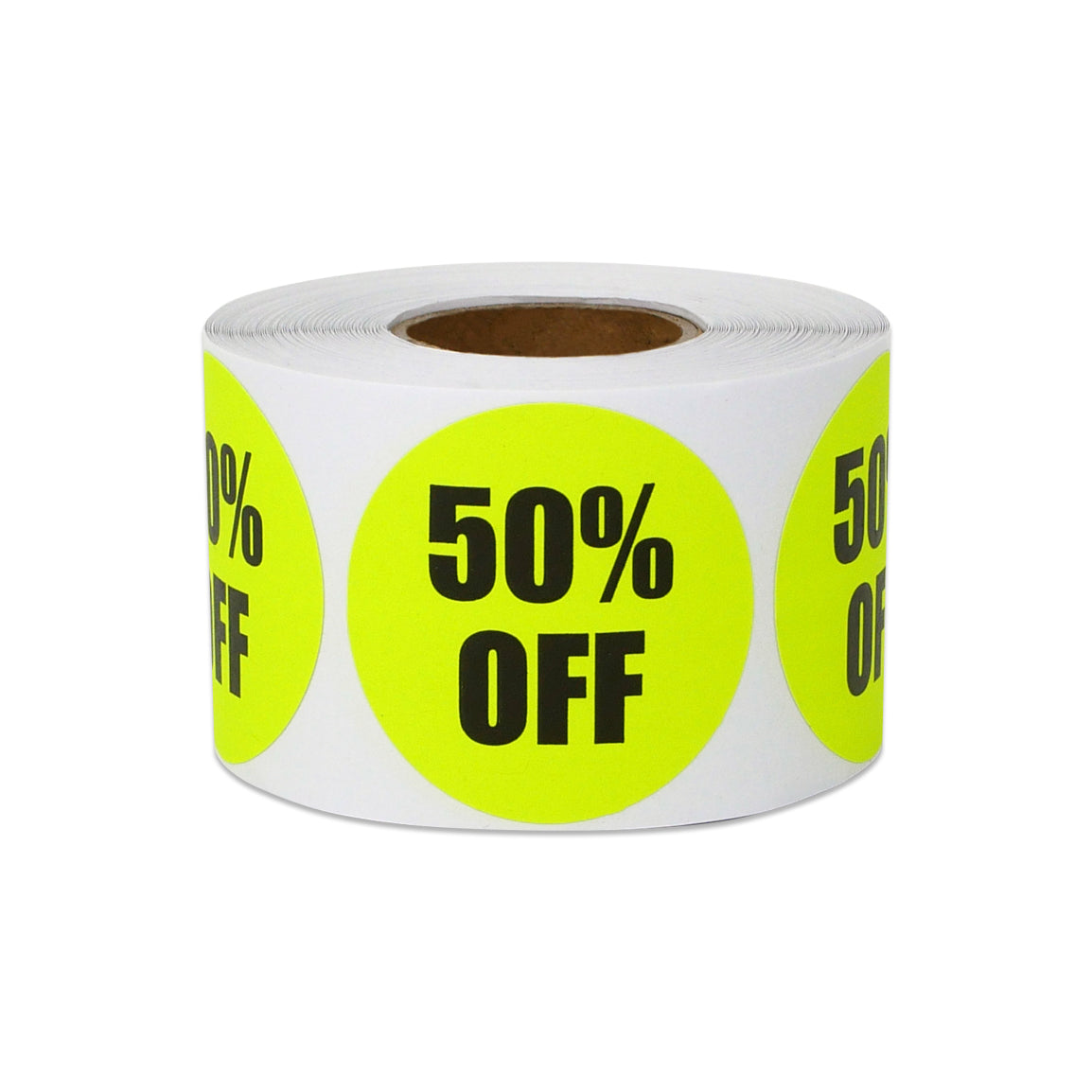 1.5in Sticker: 50 Percent Off Retail Label Roll (Yellow)