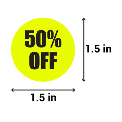 1.5in Sticker: 50 Percent Off Retail Label Roll (Yellow)