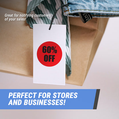 1.5in Sticker: 60 Percent Off Retail Label Roll (Red)