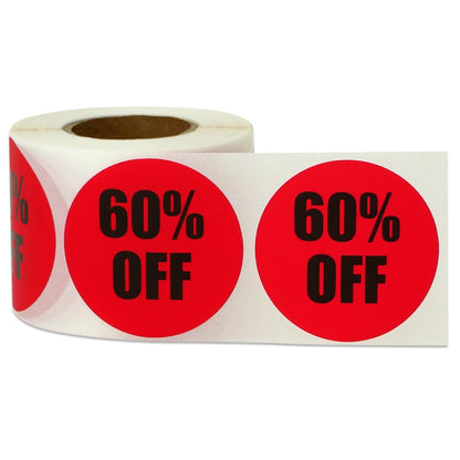 1.5in Sticker: 60 Percent Off Retail Label Roll (Red)
