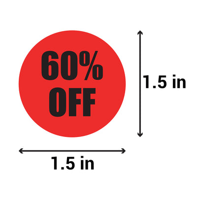 1.5in Sticker: 60 Percent Off Retail Label Roll (Red)
