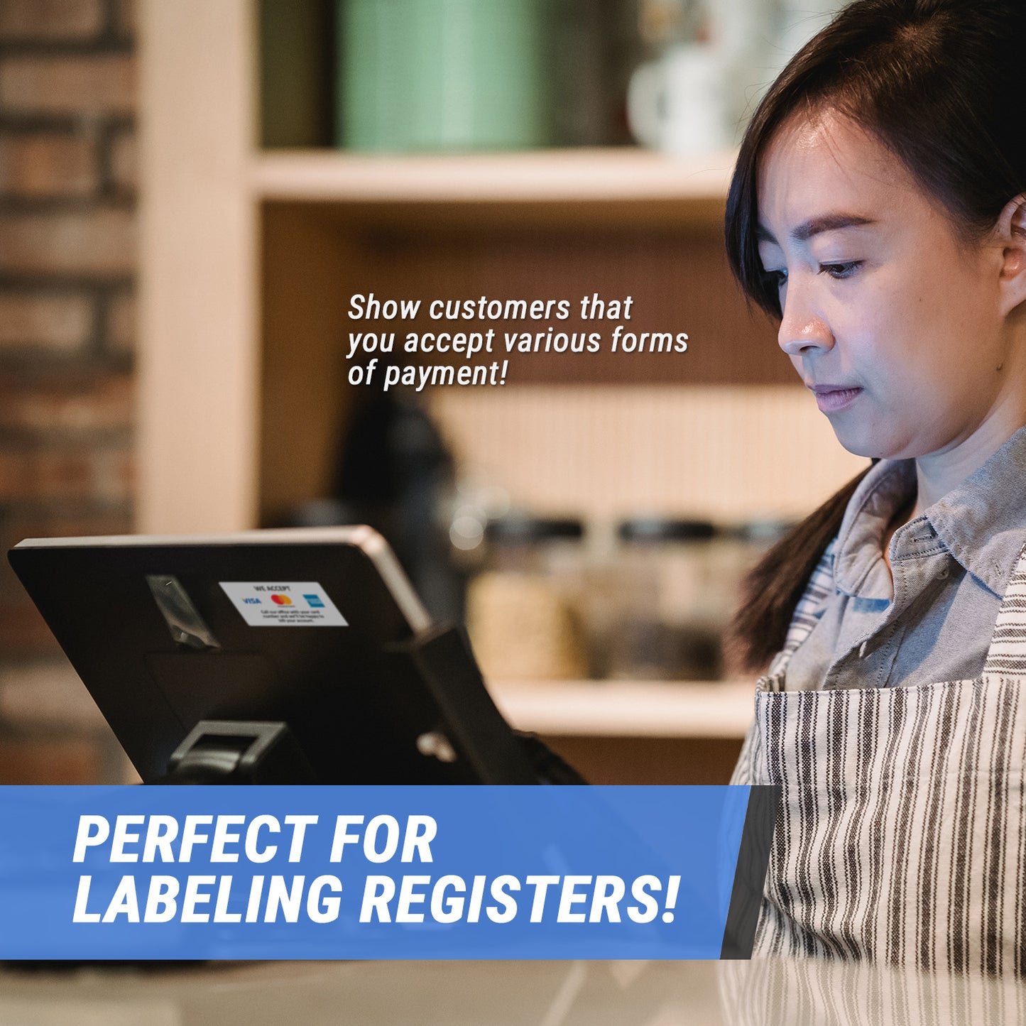 2 x 1in Sticker: We Accept Visa, Mastercard & Amex Retail Label Roll