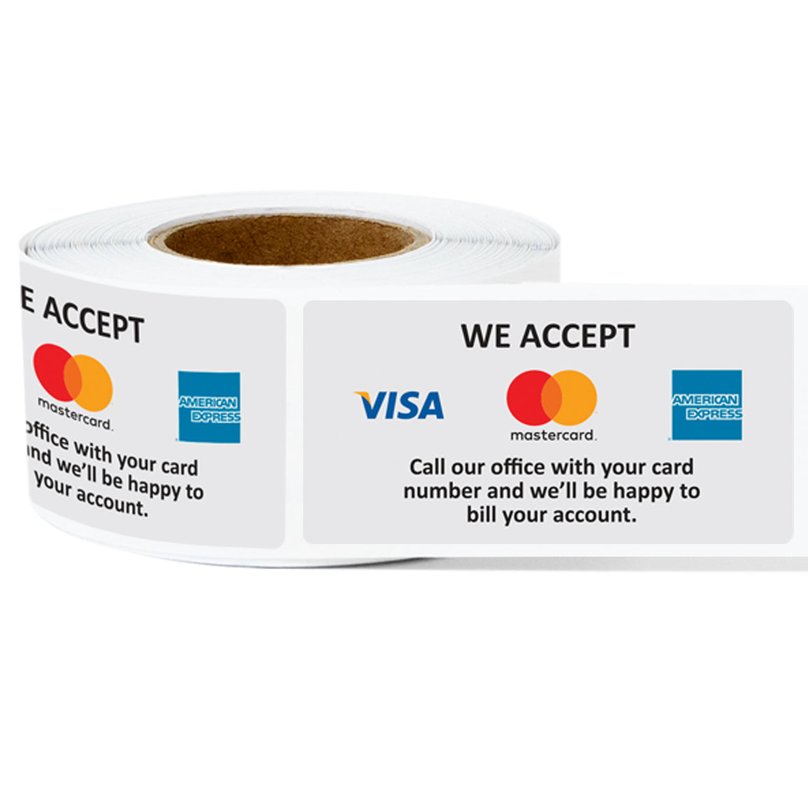 2 x 1in Sticker: We Accept Visa, Mastercard & Amex Retail Label Roll