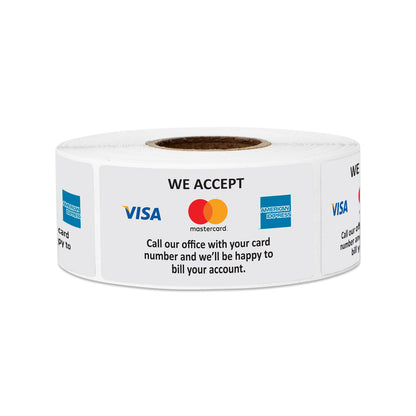 2 x 1in Sticker: We Accept Visa, Mastercard & Amex Retail Label Roll