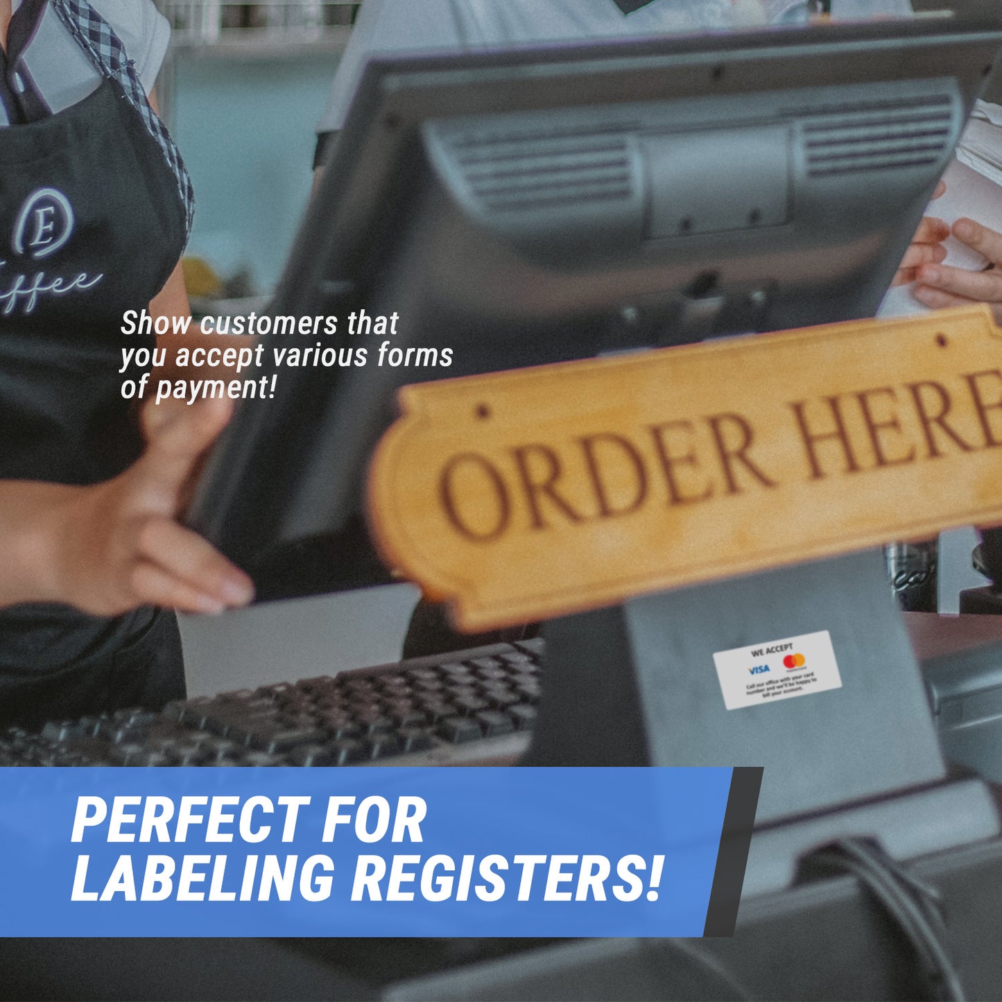 2 x 1in Sticker: We Accept Visa & Mastercard Retail Label Roll