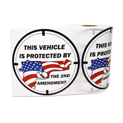 4in Round Sticker: Vehicle Protected by 2nd Amendment Label Roll