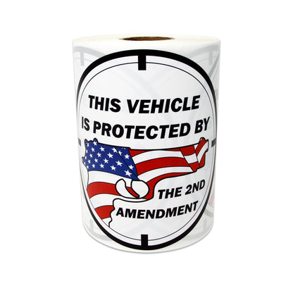 4in Round Sticker: Vehicle Protected by 2nd Amendment Label Roll