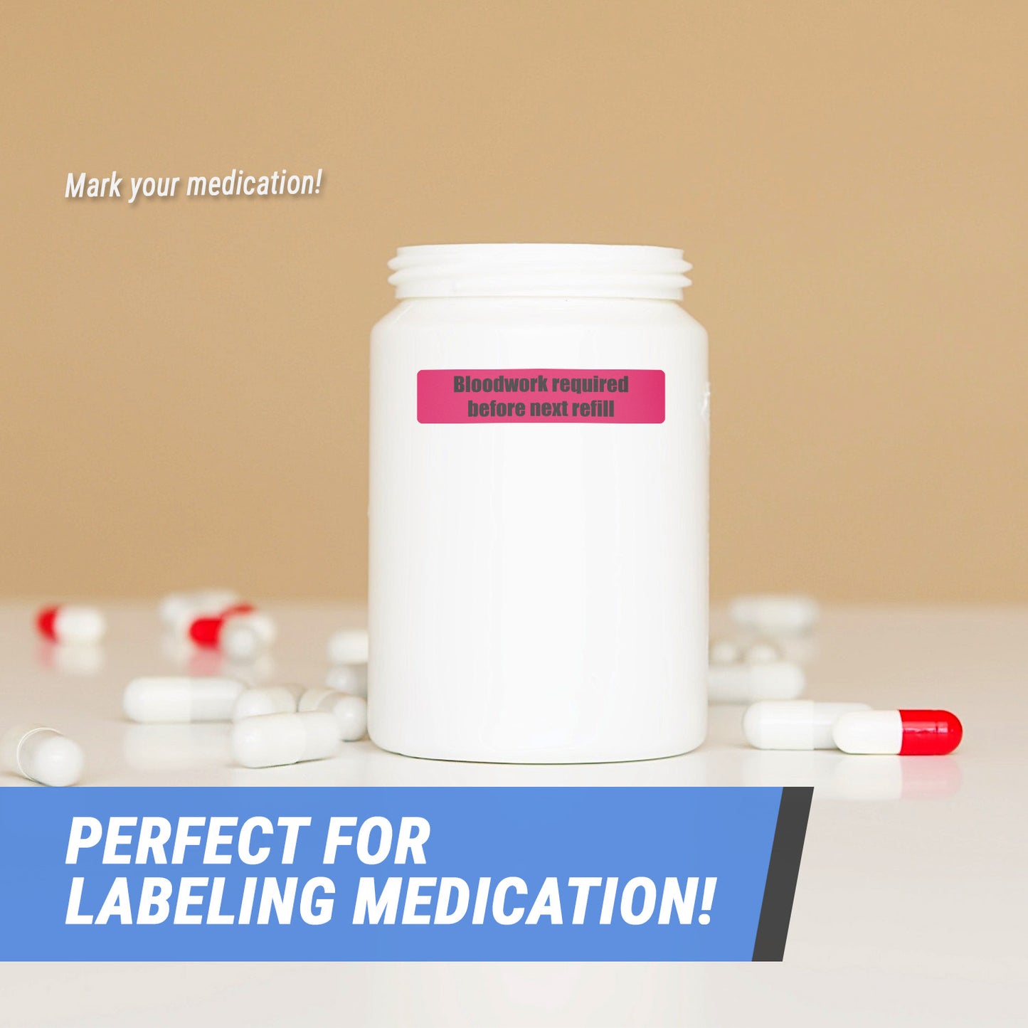 1.63 x 0.38in Sticker: Bloodwork Required Before Next Refill Label