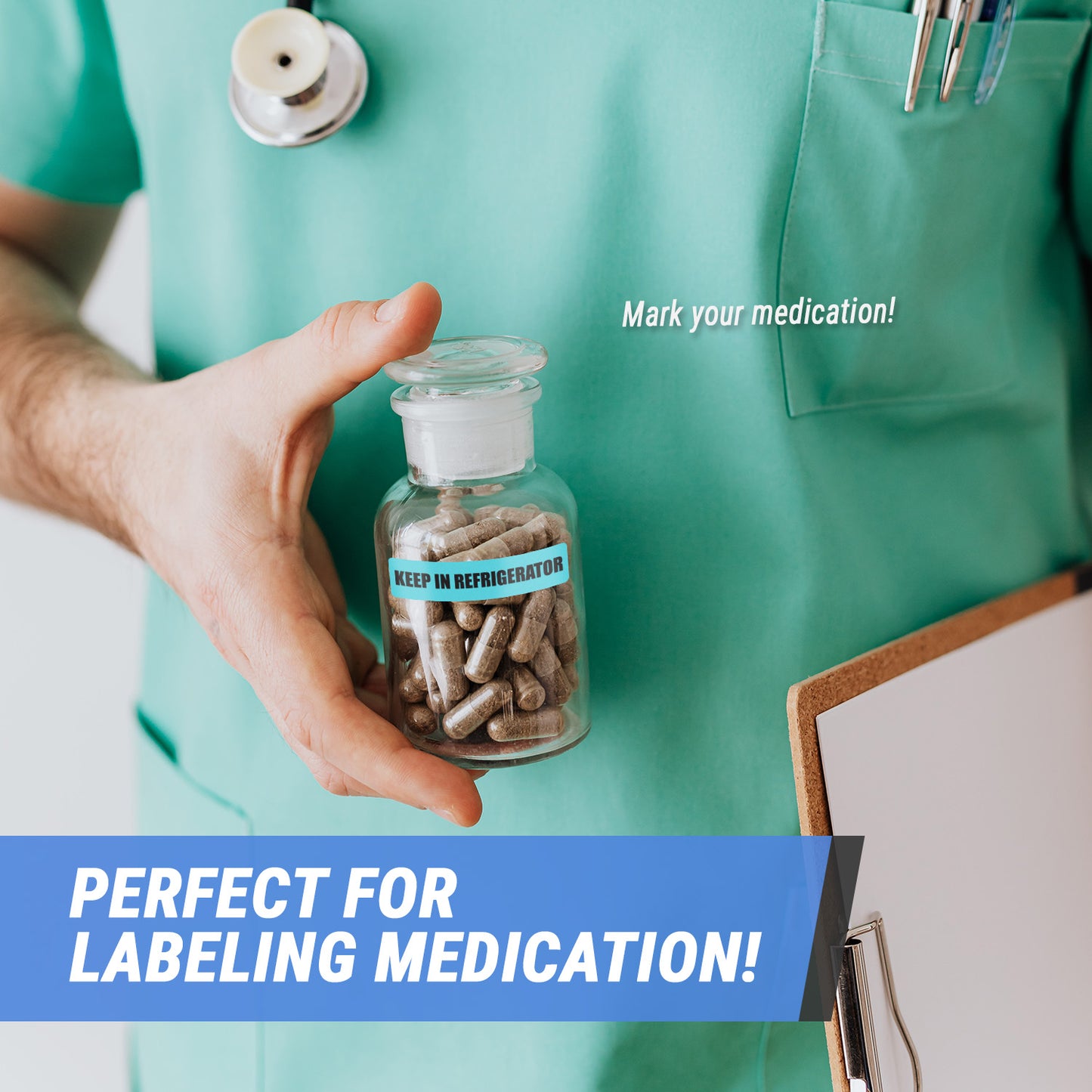 1.63 x 0.38in Sticker: Keep in Refrigerator Medication Label (300 pcs)