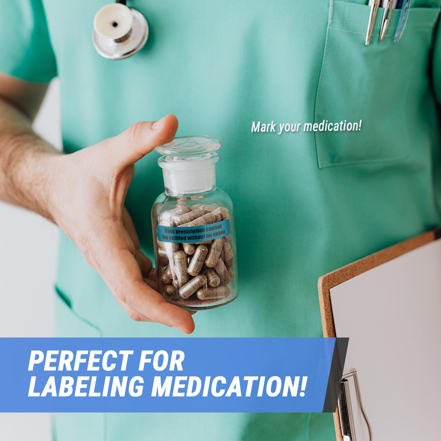 1.63 x 0.38in Sticker: This Prescription Cannot be Refilled without Exam Medication Label