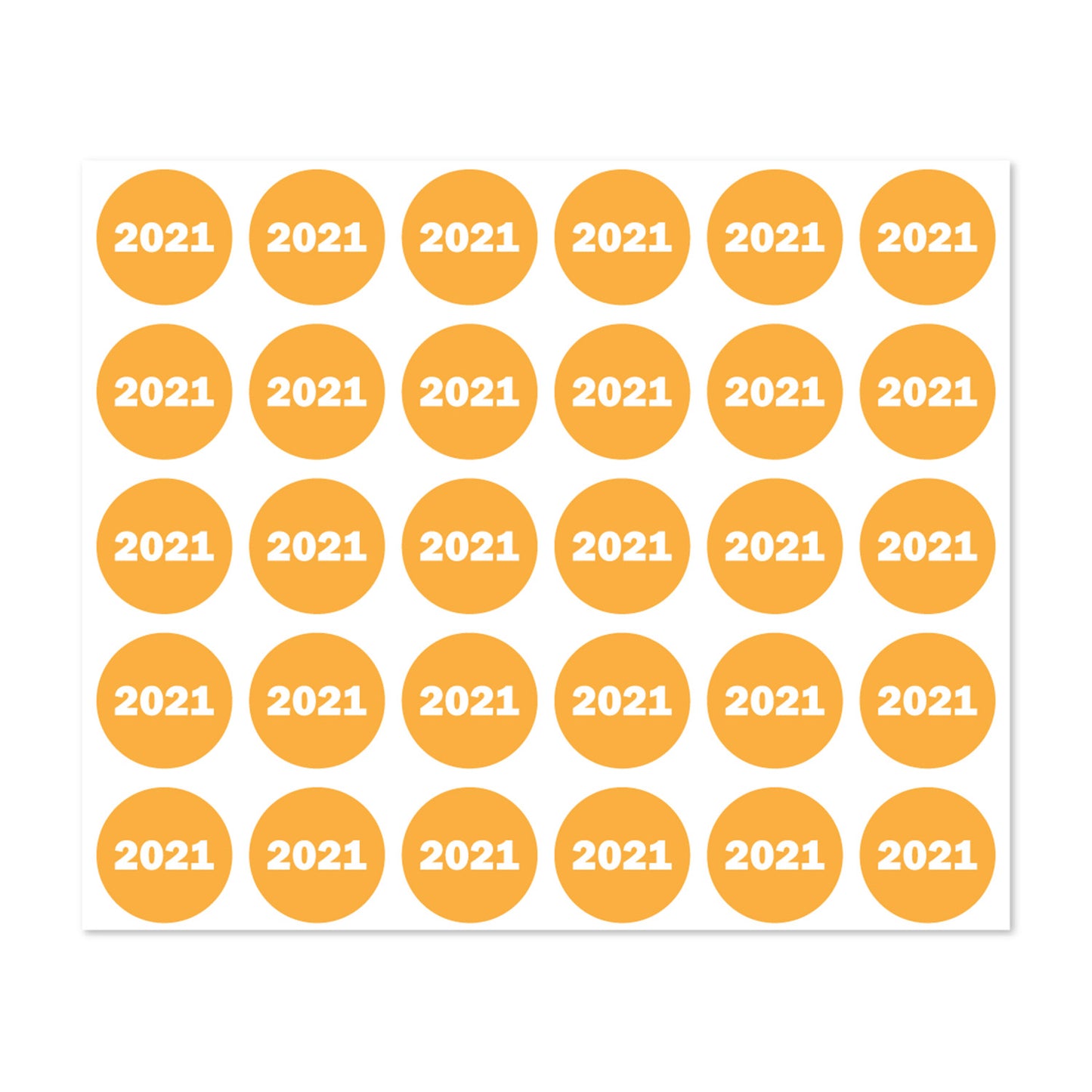 0.75in 2021 Year Label Orange (Sheet)