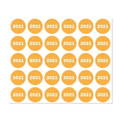 0.75in 2021 Year Label Orange (Sheet)