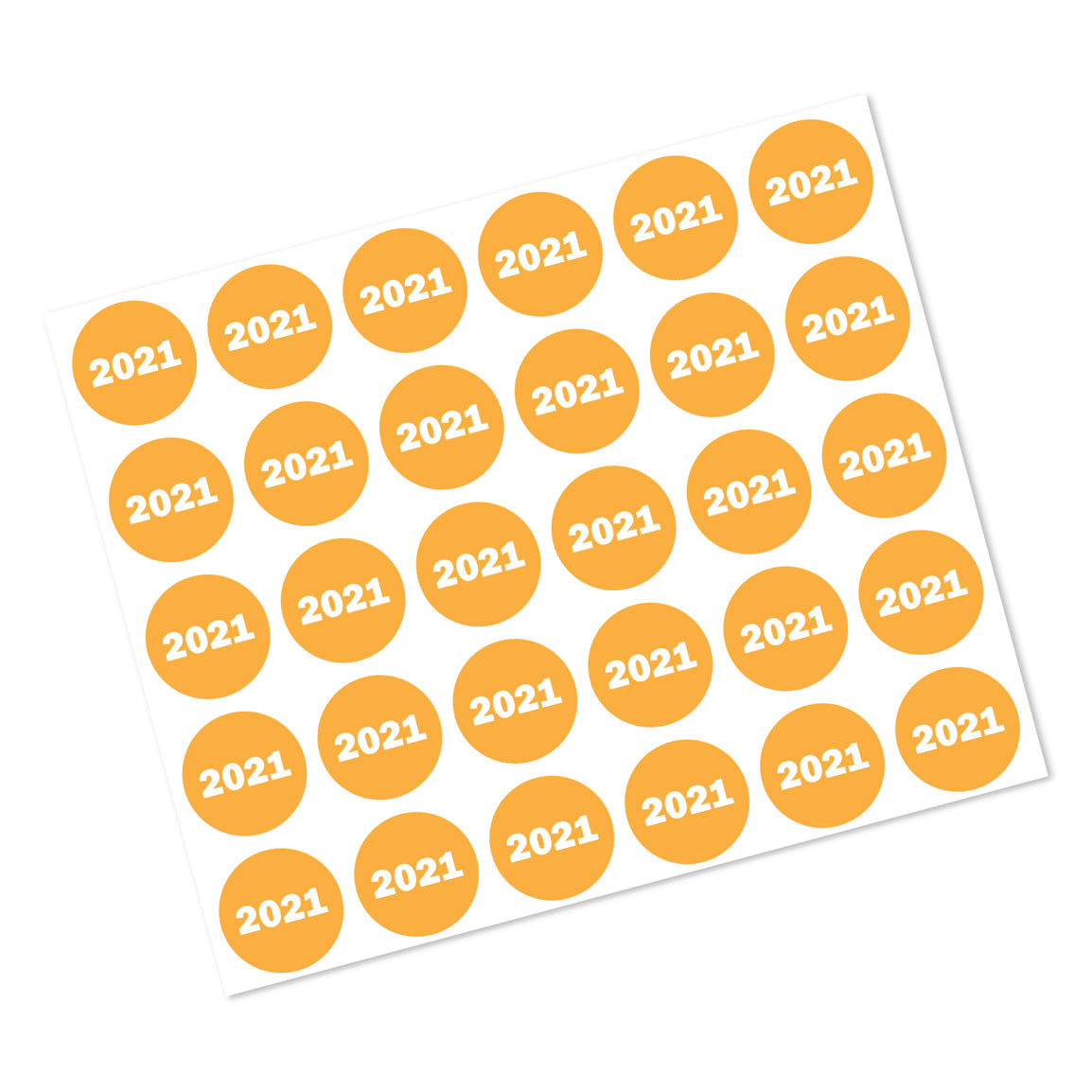 0.75in 2021 Year Label Orange (Sheet)