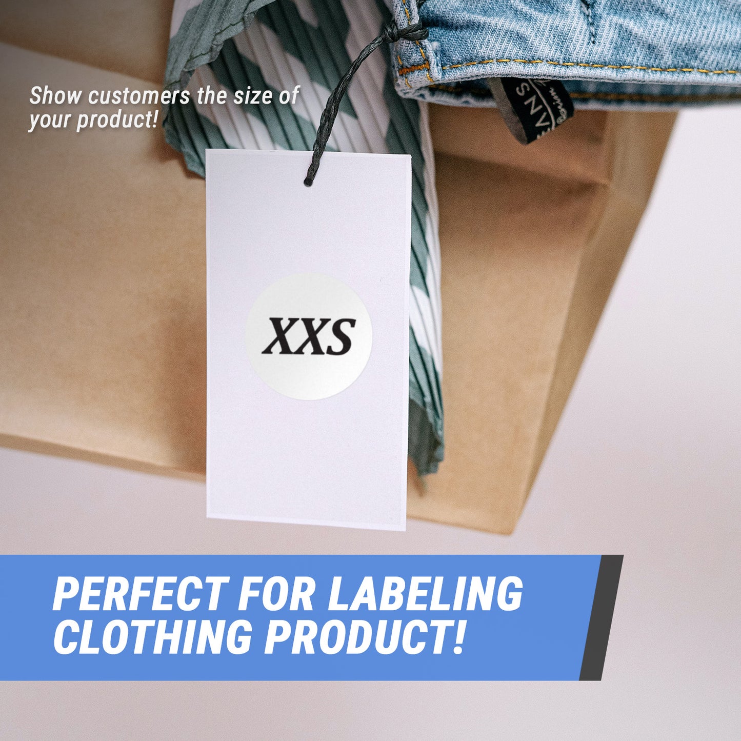 1.25in Sticker: XX-Small Clothing Apparel Label Roll (Size XXS)