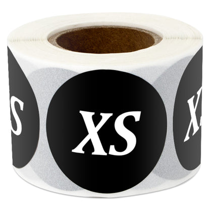 1.25in Sticker: Extra-Small Clothing Apparel Label Roll (Size XS, Black)