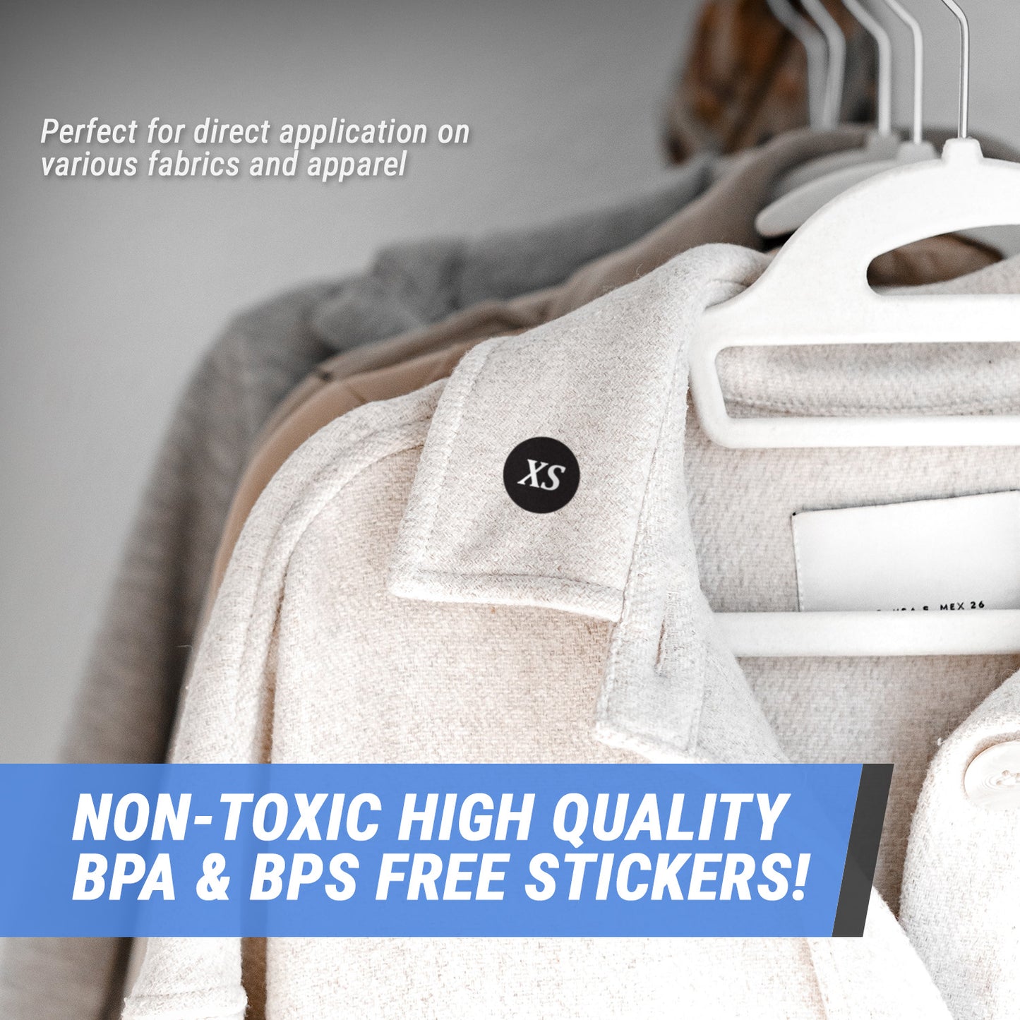 1.25in Sticker: Extra-Small Clothing Apparel Label Roll (Size XS, Black)