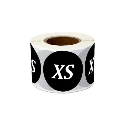1.25in Sticker: Extra-Small Clothing Apparel Label Roll (Size XS, Black)
