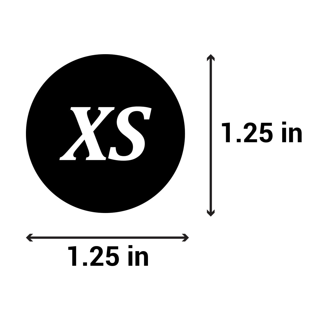 1.25in Sticker: Extra-Small Clothing Apparel Label Roll (Size XS, Black)