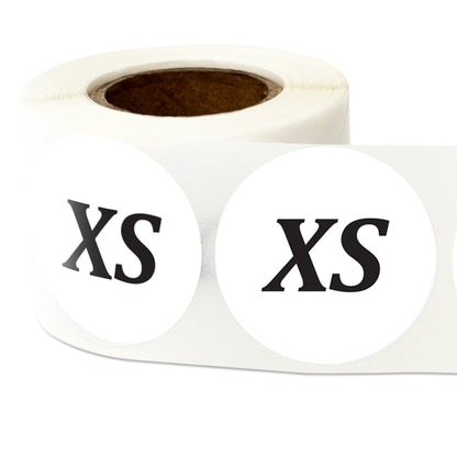 1.25in Sticker: Extra-Small Clothing Apparel Label Roll (Size XS, White)