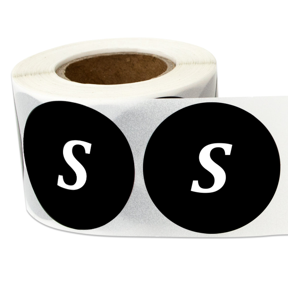 1.25in Sticker: Small Clothing Apparel Label Roll (Size S, Black)