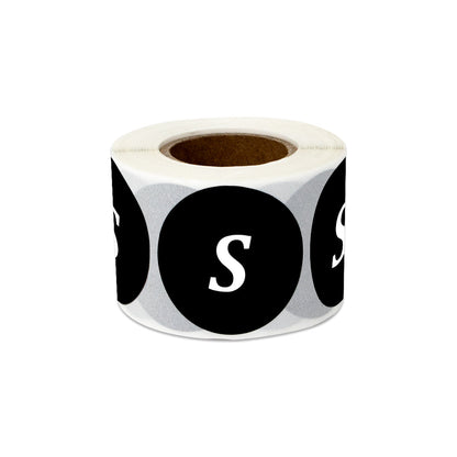 1.25in Sticker: Small Clothing Apparel Label Roll (Size S, Black)