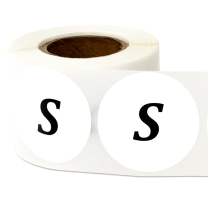 1.25in Sticker: Small Clothing Apparel Label Roll (Size S, White)