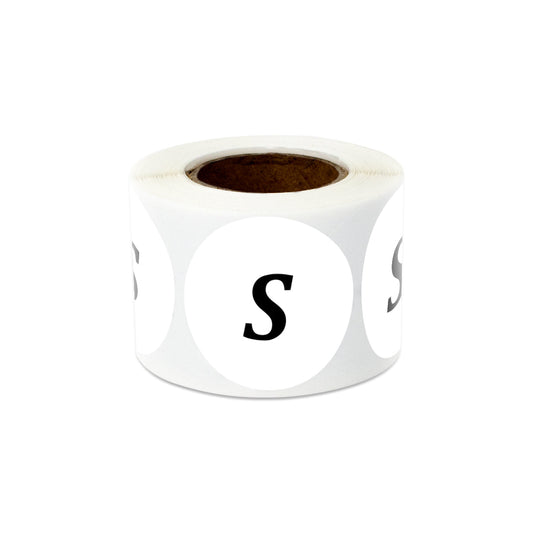 1.25in Sticker: Small Clothing Apparel Label Roll (Size S, White)