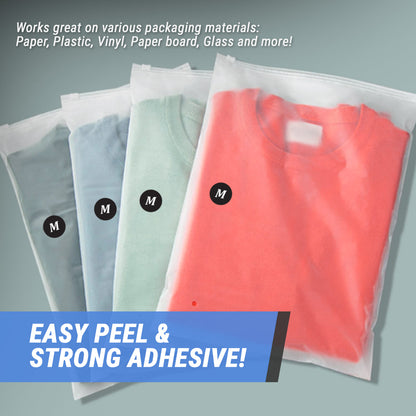 1.25in Sticker: Medium Clothing Apparel Label Roll (Size M, Black)